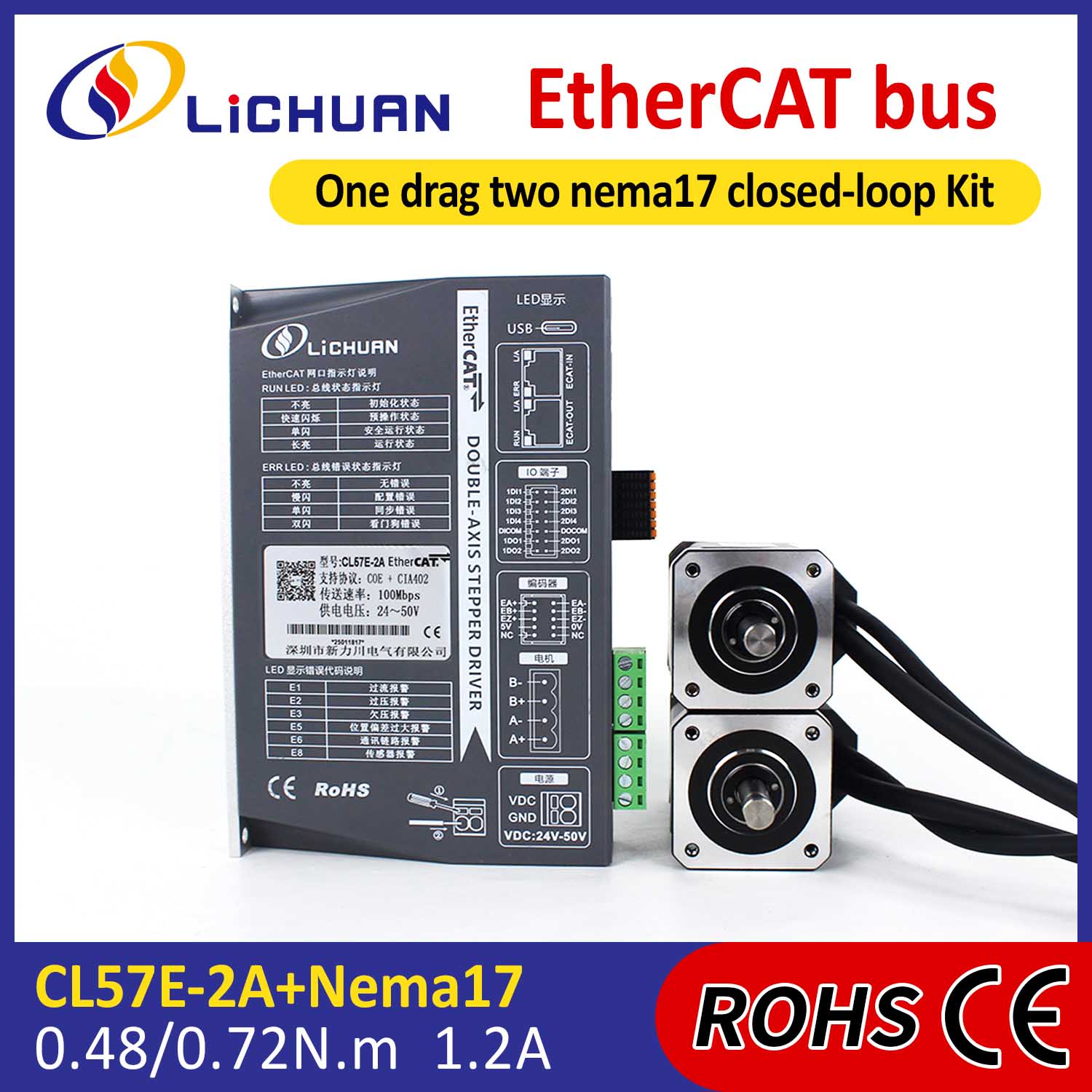 EtherCAT 2Phase Nema17 2축 DC 폐쇄 루프 스테퍼 모터 드라이버 키트