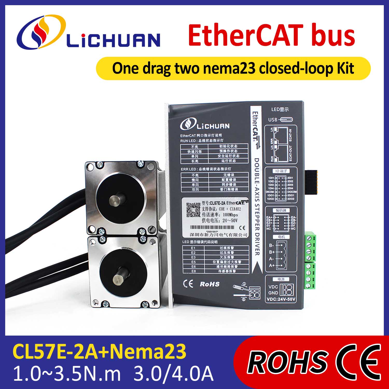 EtherCAT 2Phase Nema23 2축 DC 폐쇄 루프 스테퍼 모터 드라이버 키트