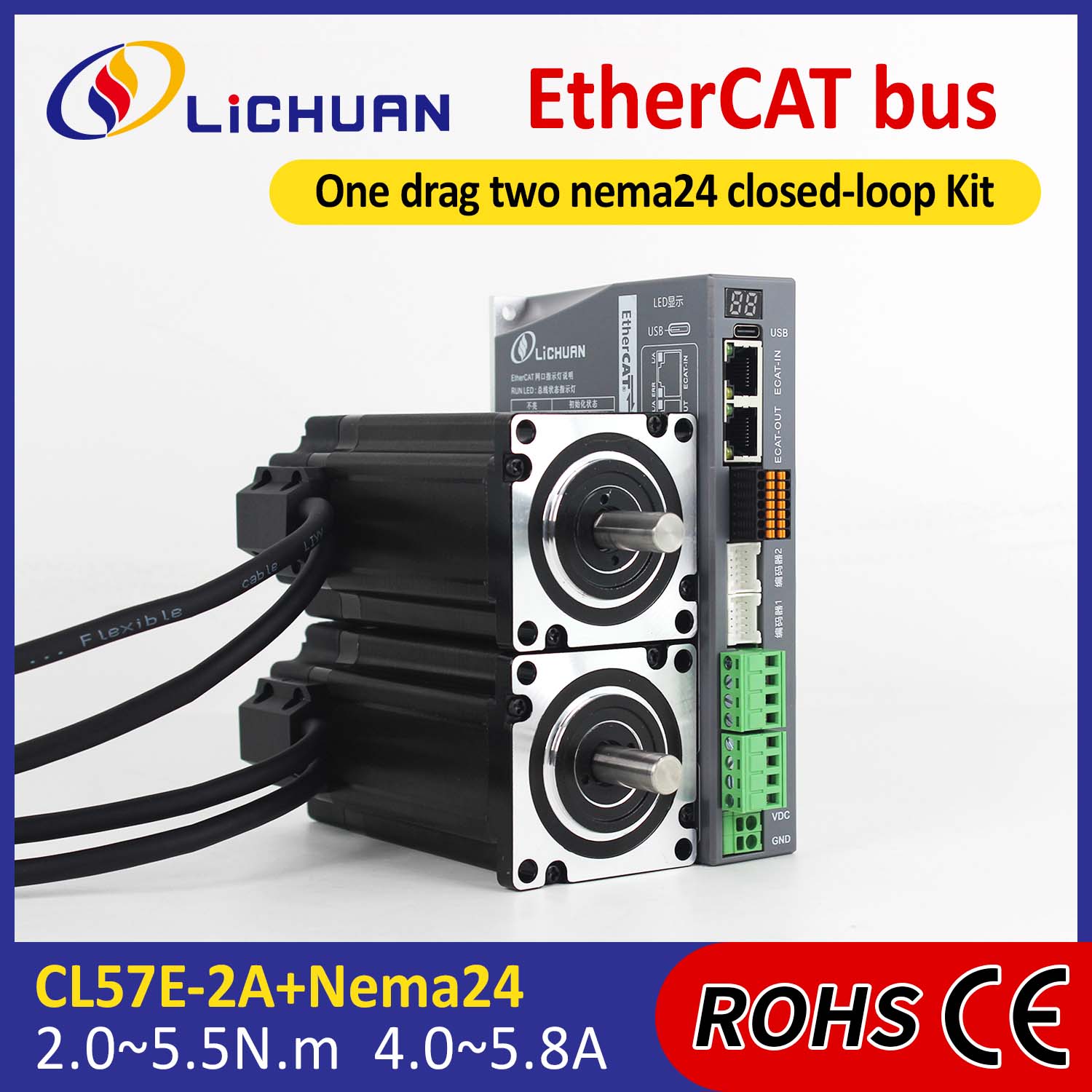 EtherCAT 2Phase Nema24 2축 DC 폐쇄 루프 스테퍼 모터 드라이버 키트