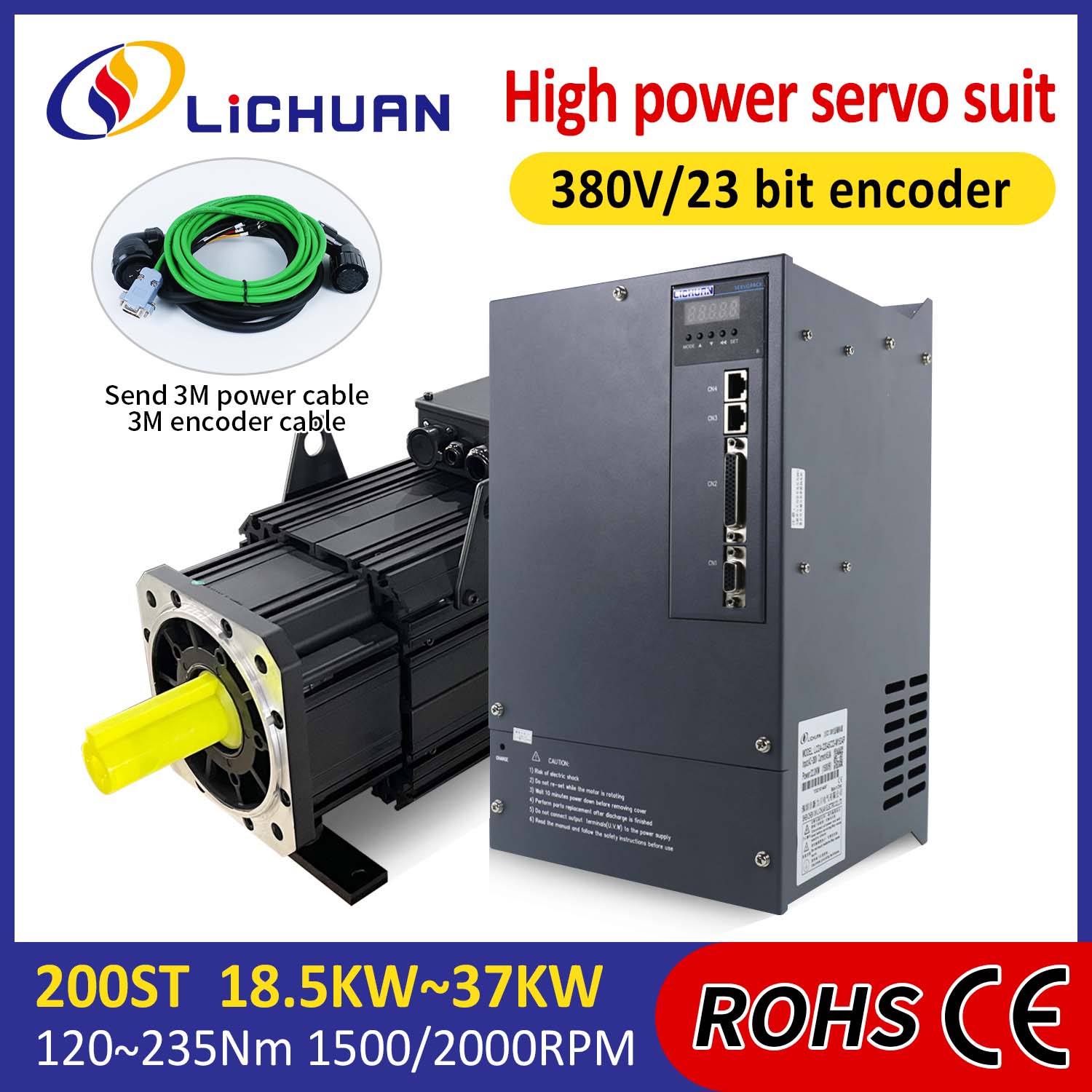 Lichuan AC 서보 모터 드라이버 키트 고전력 140N.m 22KW AC380V 44.7A 1500/2000RPM IP65